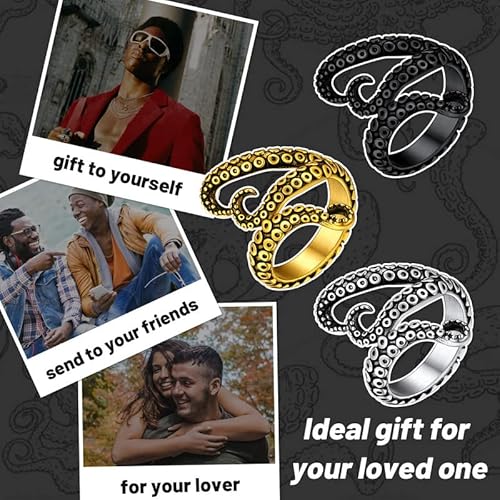 ChainsHouse Anel punk polvo antigo para homens e mulheres, aço inoxidável 316L/ouro 18k/metal preto,