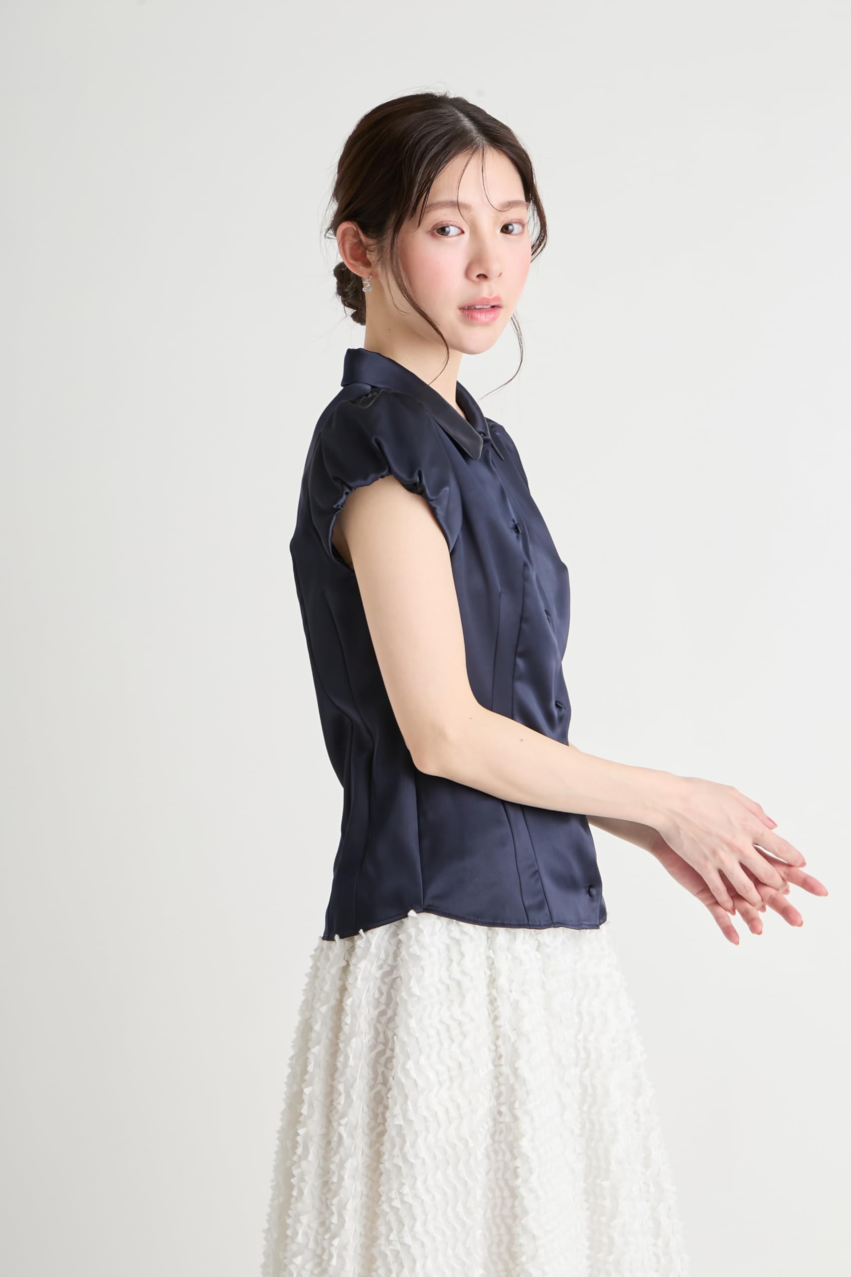Amazon.co.jp: [セルフォード] フロントスカラサテンブラウス