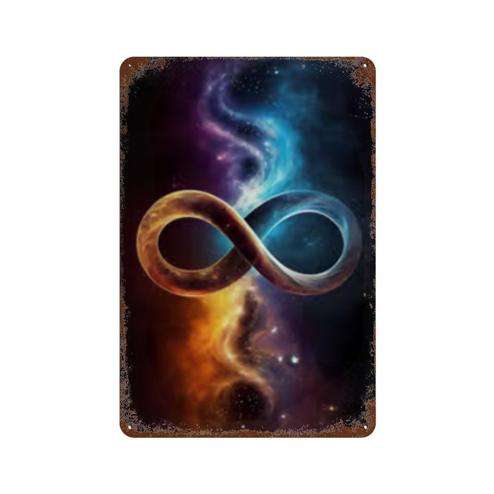Garage Style Cosmic Infinity Symbol Art Print Weathered Tin Sign 11.8"x7.9", Shabby Chic Decor for Bar And Workshop