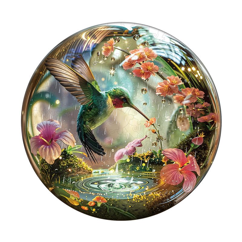 Jigfoxy Wooden Puzzles for Adults 280-Piece The Hummingbird in the Raindrop Jigsaw Puzzle