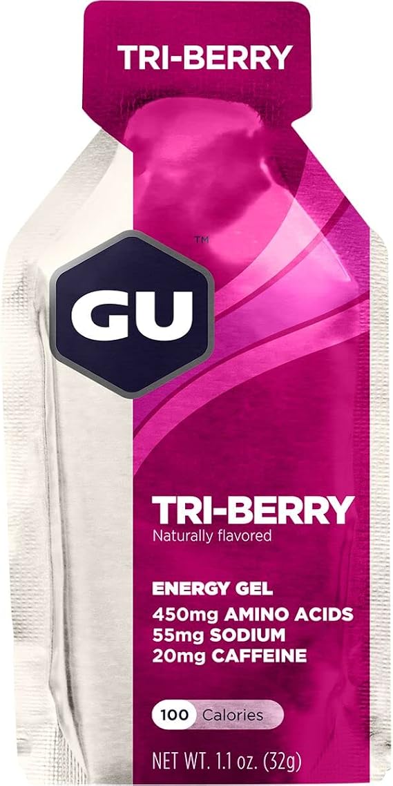 GU Energy Original Sports Nutrition Gel 8-Count Vanilla Bean and 8-Count Tri-Berry Bundle with Amino Acids and Electrolytes