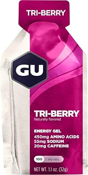 GU Energy Original Sports Nutrition Gel 8-Count Vanilla Bean and 8-Count Tri-Berry Bundle with Amino Acids and Electrolytes