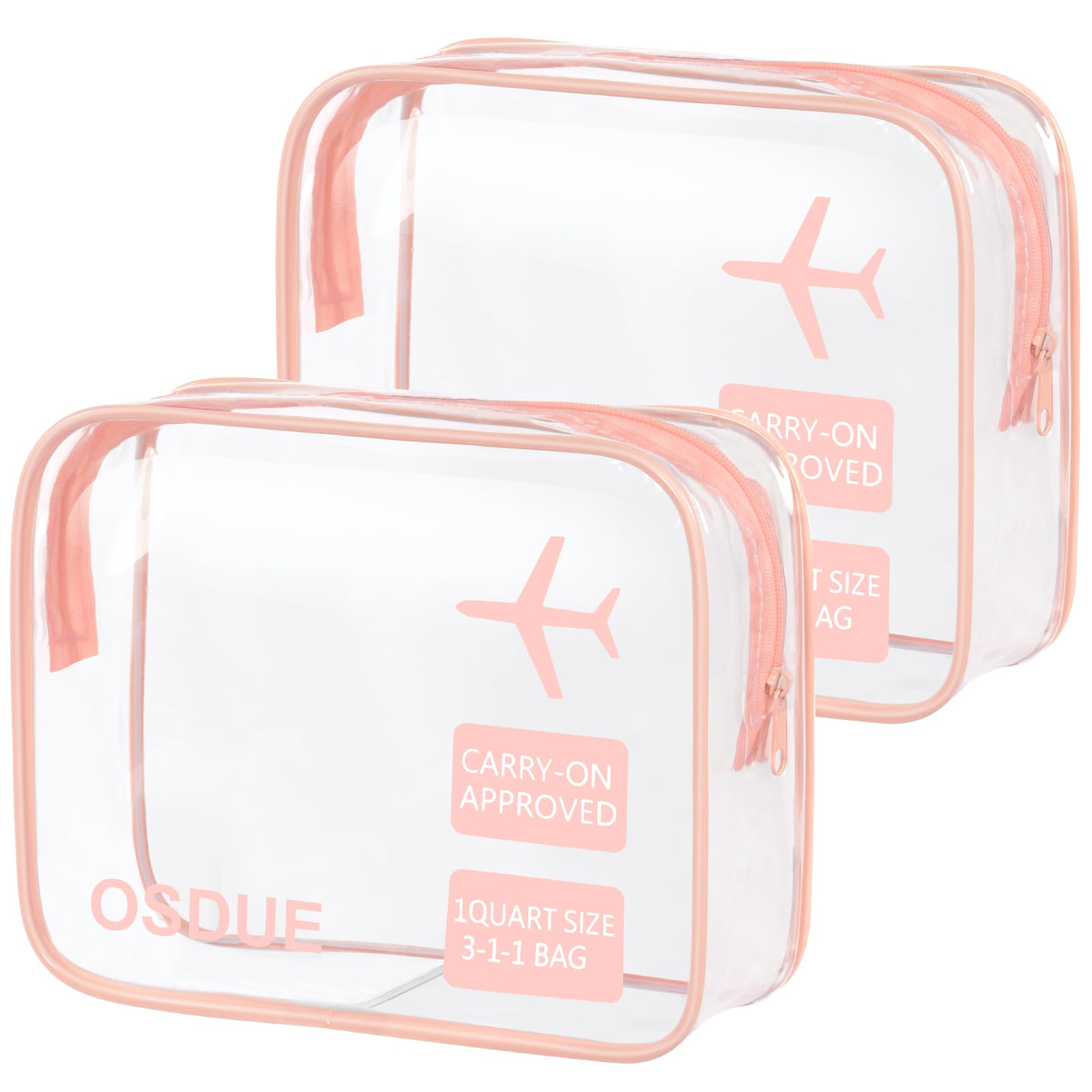 OSDUE Trousse de Toilette Transparente, 2 Pièces Kit Voyage Avion, PVC Étanche Trousse de Toilette Voyage pour Homme et Femme Sac de Rangment Avion Transparente Maquillage, Rose - 1