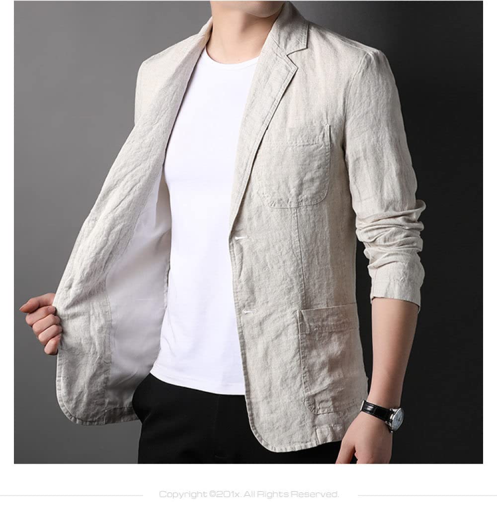 Sakko Herren,Herren 2 Knopf Anzug Lockere Passform Sport Blazer Mantel Stylische Baumwolle Leinen Hell Jacke Beige Elegant Locker Geschnitten Blazer Geeignet Für Party Date Abschlussball Smart Blaze