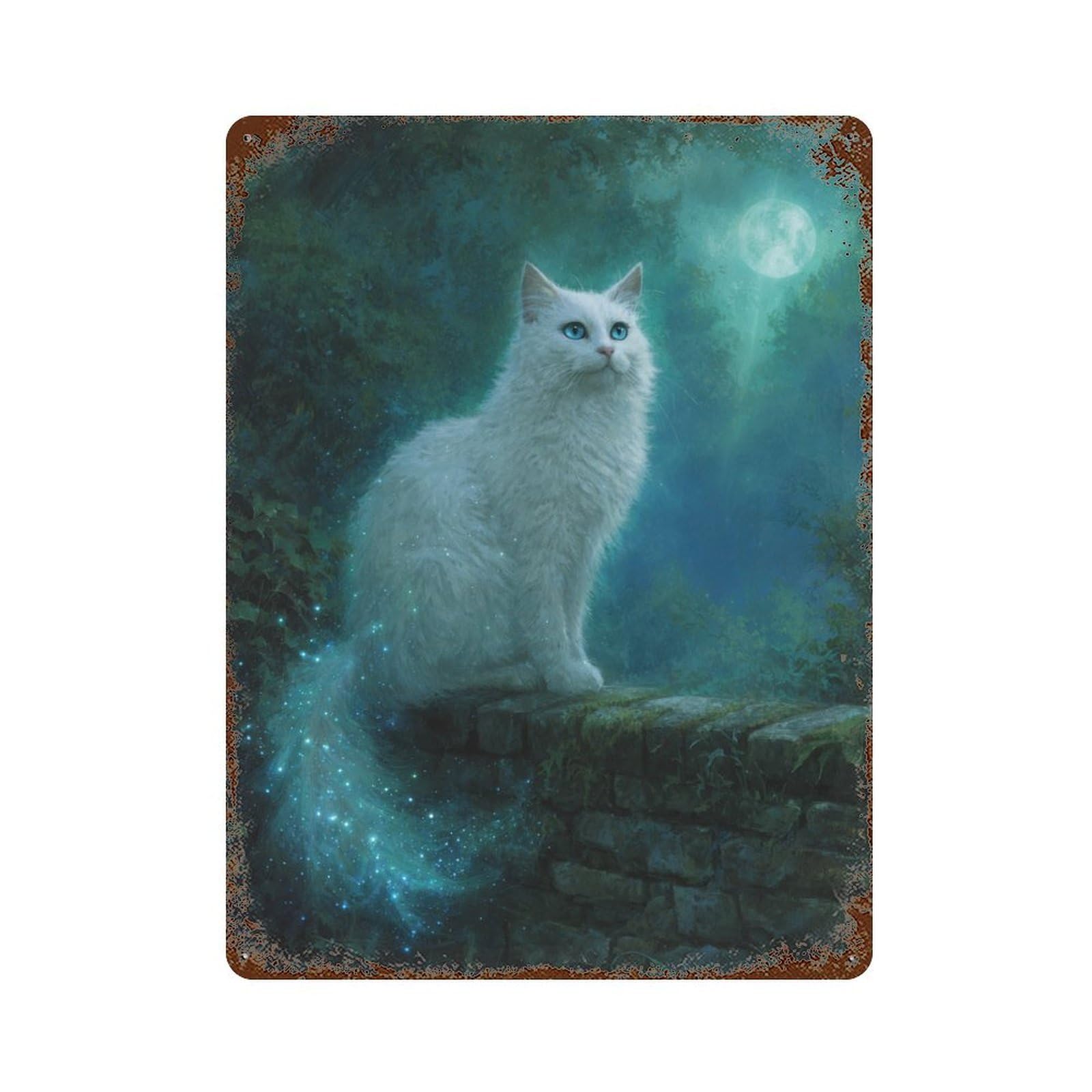 Enchanted Moonlit Cat Retro Metal Sign 15.7"x11.8", Decorative Metal Wall Art for Basement, Hobby Room And Garage Decor