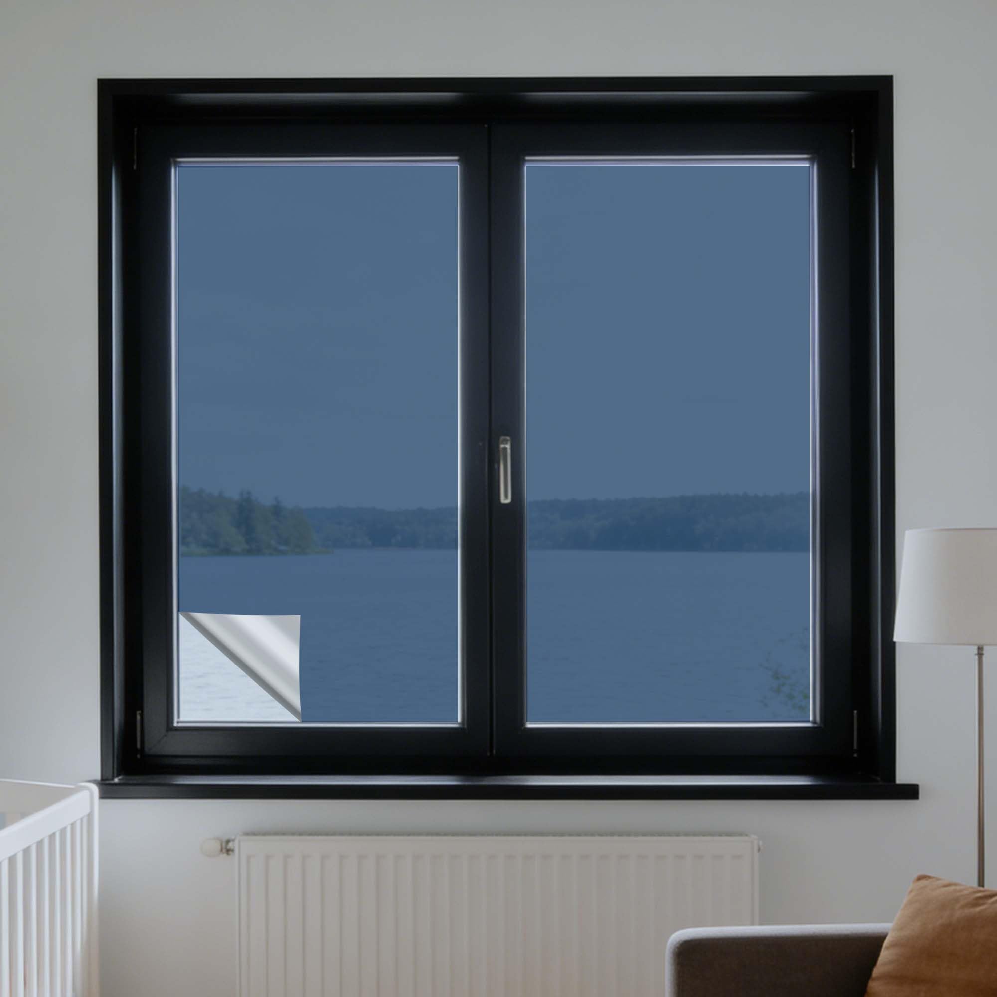 Sonnenschutzfolie Fenster Innen Fensterfolie Sonnenschutz 90 x 200 cm Sonnenschutz Hitzeschutz Tönungsfolie Statisch Haftend Selbstklebend für Büro Und Haus, Blau Silber