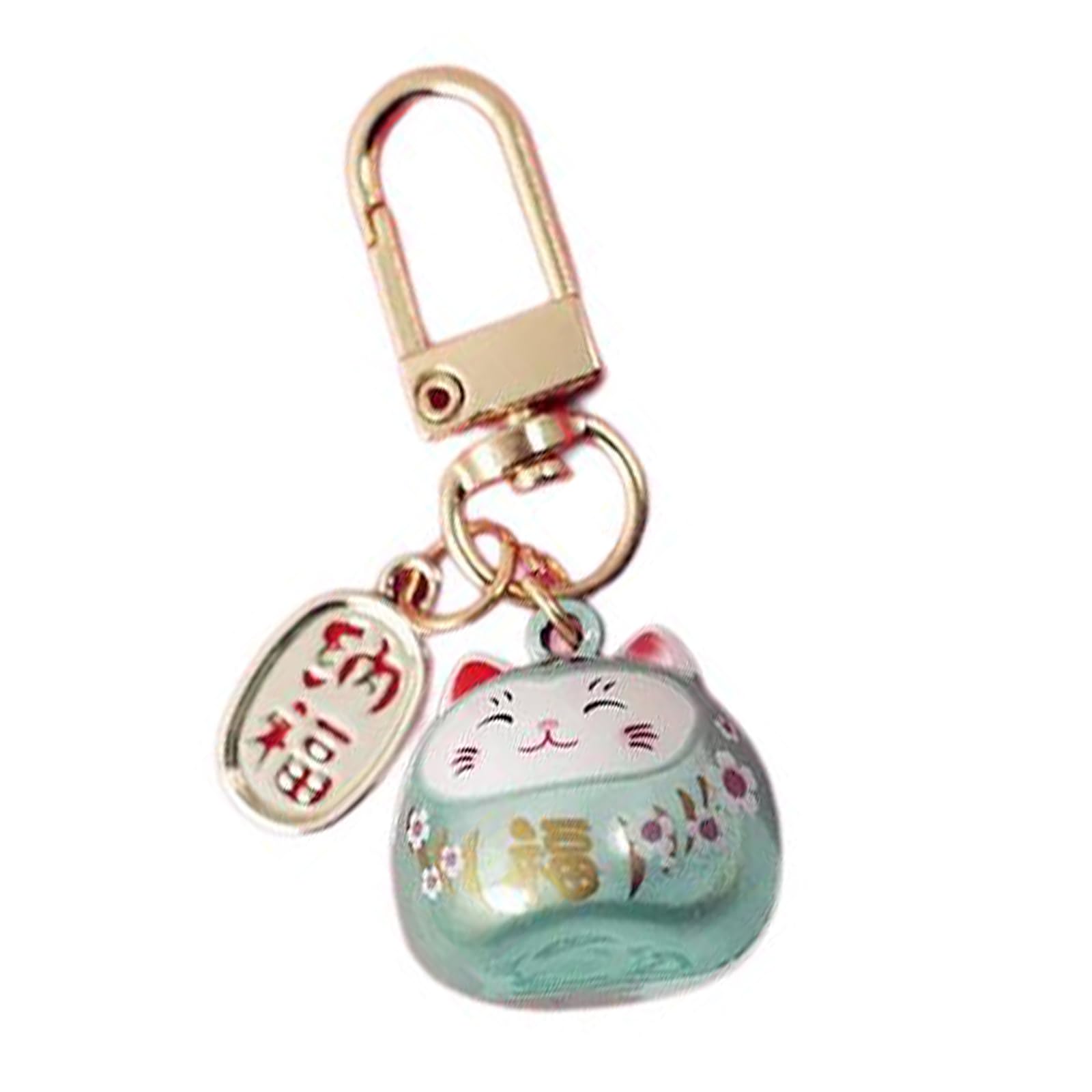 Haiki Unisex Light Green Japanese Styles Cartoon Cats With Bells Keychain Bag Charm Metal Car Keyring Pendant Ornament For Women And Men