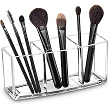 Acrylic Makeup Brush Organizer Holder Clear Cosmetic Brushes Storage with 3 Slots