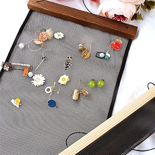 DELITLS Wall Earring Holder, Sturdy and Practical Jewelry Display Earring Organizer Gift Mesh Cloth Wall Hanging Storage Practical Wall Decoration(brown)
