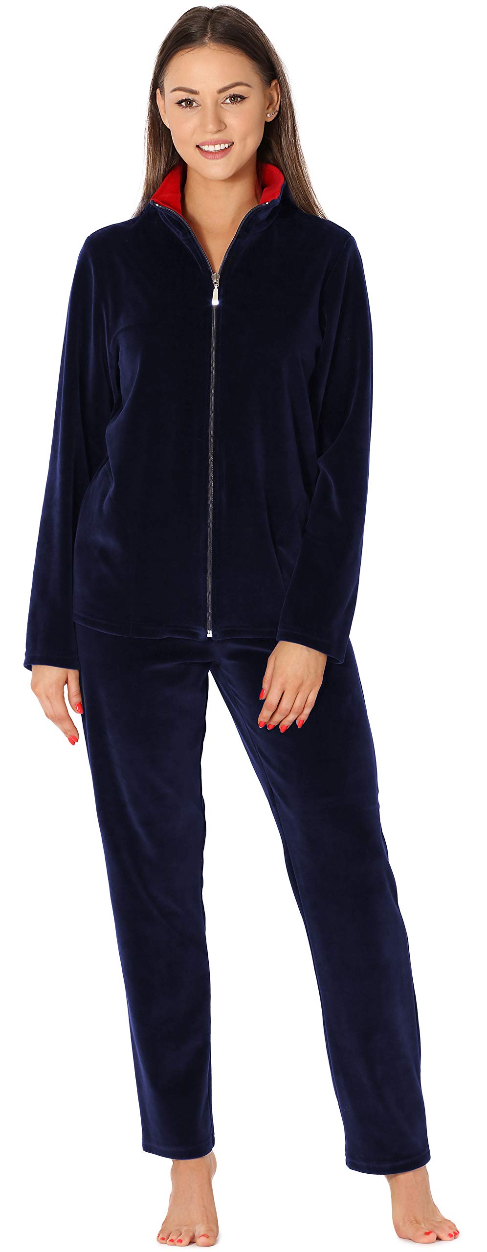 Merry Style Ensemble Survêtement Blouson et Pantalon en Velours Femme MSMG001 (Bleu Marine/Rouge(1734), 6XL)