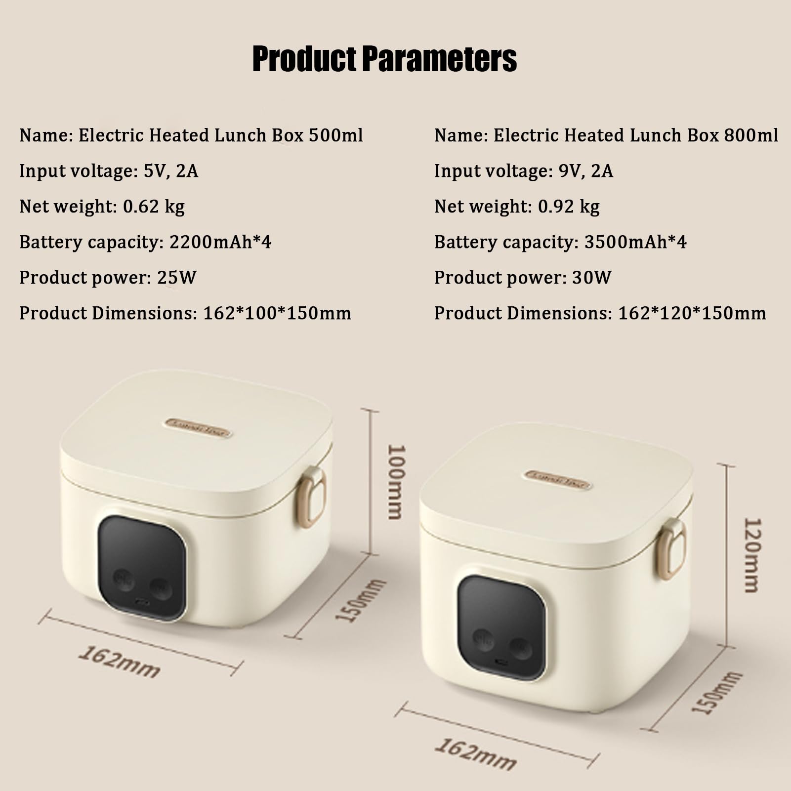 Lonchera Electrica Trabajo Inalámbrico, Calentador De Comida Portatil Electrico Con Batería 14000mah USB-C 6 Temporizador Taper Electrico Para Comida Para Hogar,Camping Y Oficina (800ML)
