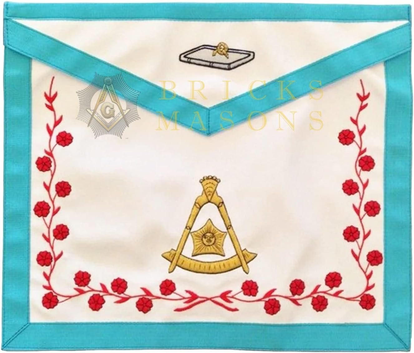 BRICKS MASONS 14th Degree Scottish Rite Apron - White & Sky Blue Borders