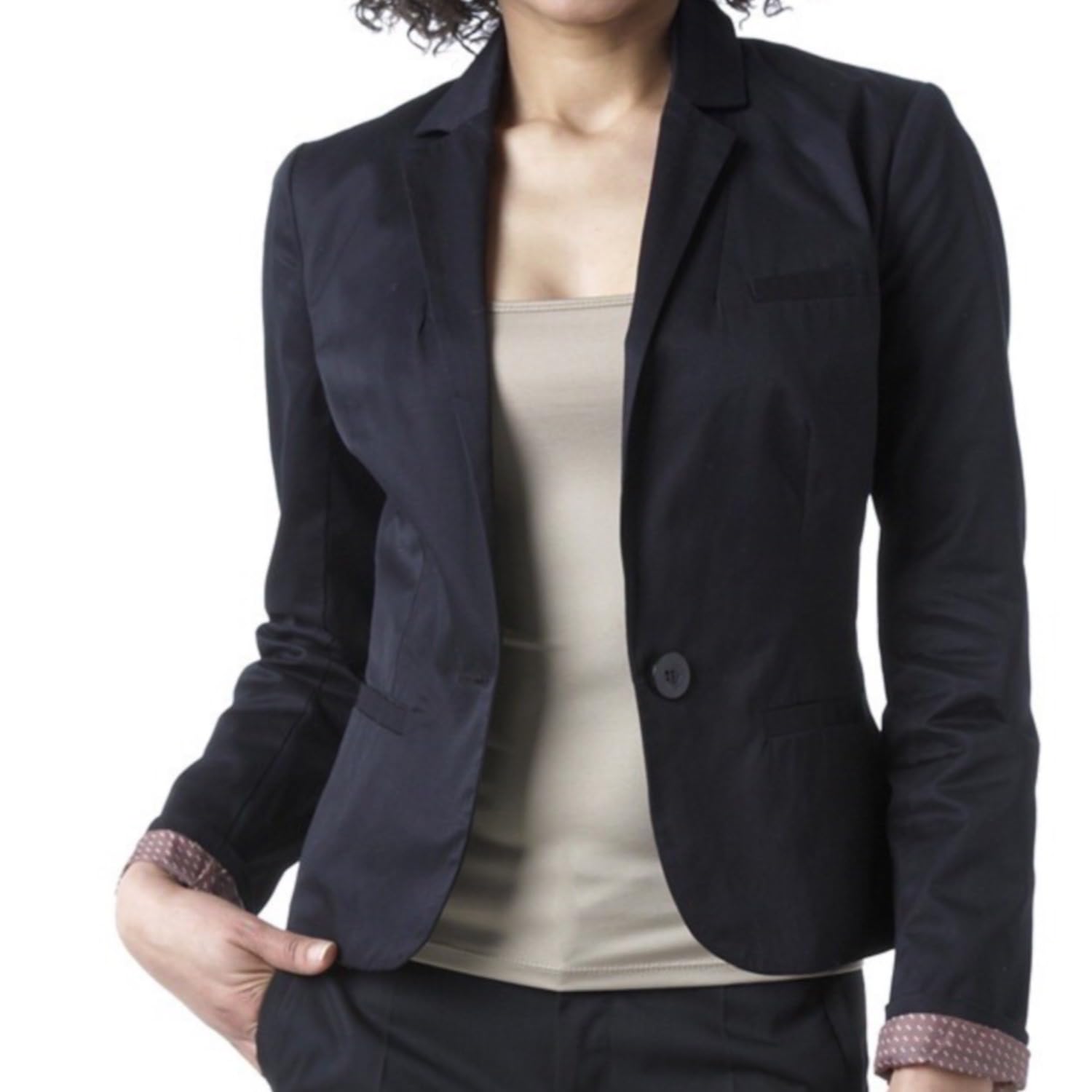 Women's Black Short Fitted Jacket Blazer - One Button Closure-picture-31