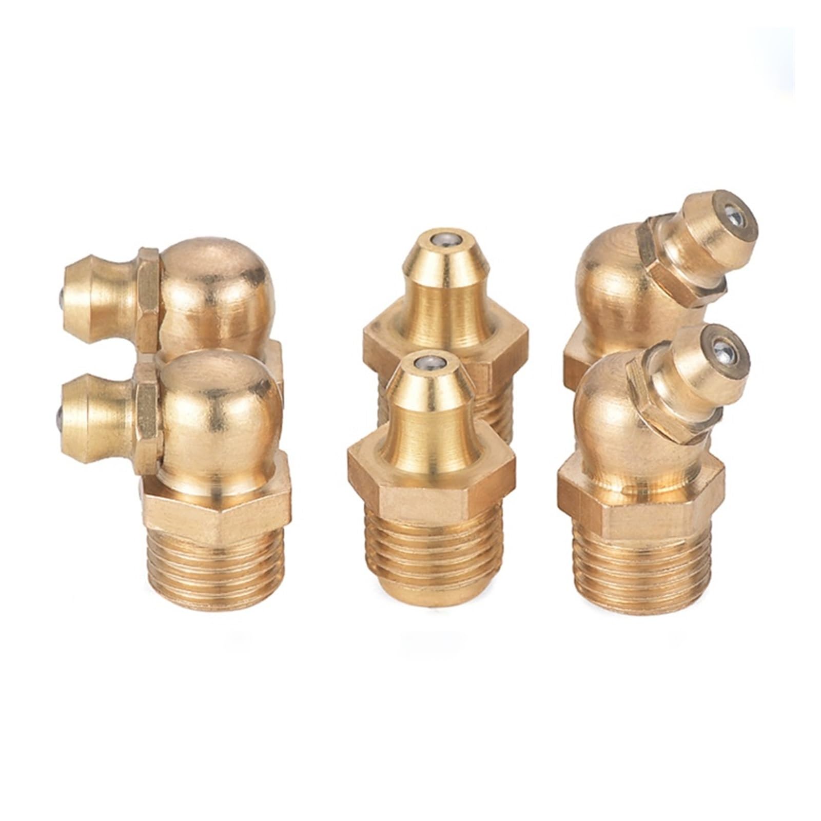 MTADSBKFP Brass Grease Nipple Assortment Kit, Brass Grease Nipple Metric M6 M8 M10 G1/8 Straight 45 90 Degree Elbow 5 Pcs(90 Degrees M6x1)