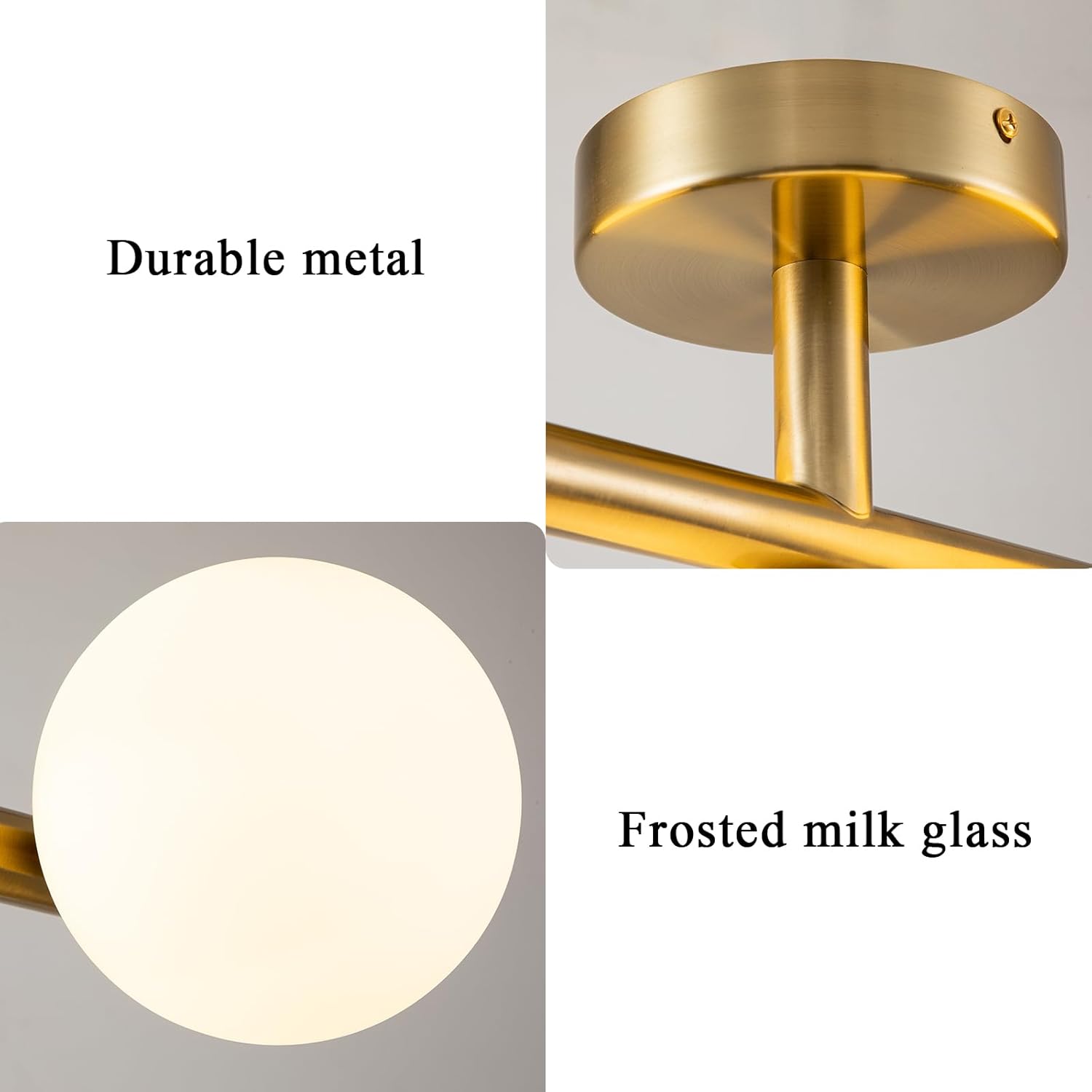 EDISLIVE 3-Light Semi Flush Mount Ceiling Light Frosted Globe, 13in Modern Brass Sputnik Light Fixture Chandeliers with Milk Glass Shade Gold Finished