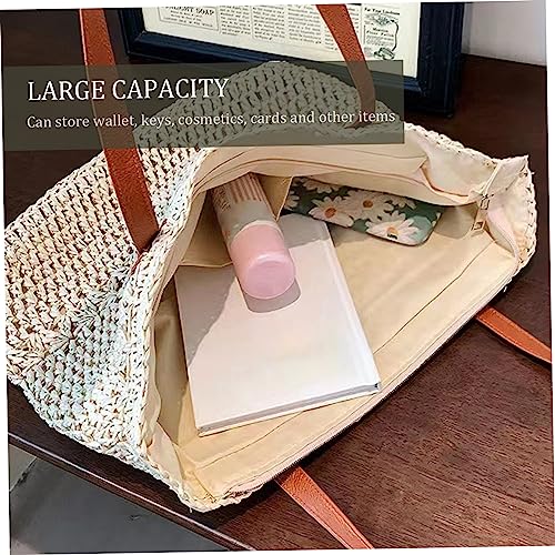 Bolso de paja para playa para mujer, bolso tote grande para vacaciones, bolso tejido con asa para hombro, color beige miniatura 2