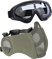 Vista 17 de AOUTACC Airsoft - Juego de equipo de protección, máscara de malla de media cara con protección para los oídos y gafas tácticas para adultos, hombres