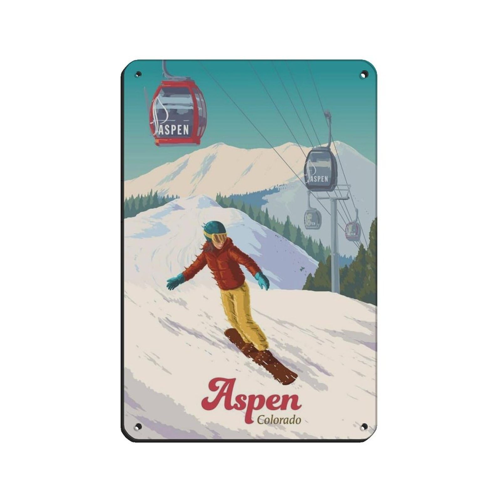 Poster rétro Aspen Colorado en métal pour l'ambiance chalet de votre salon