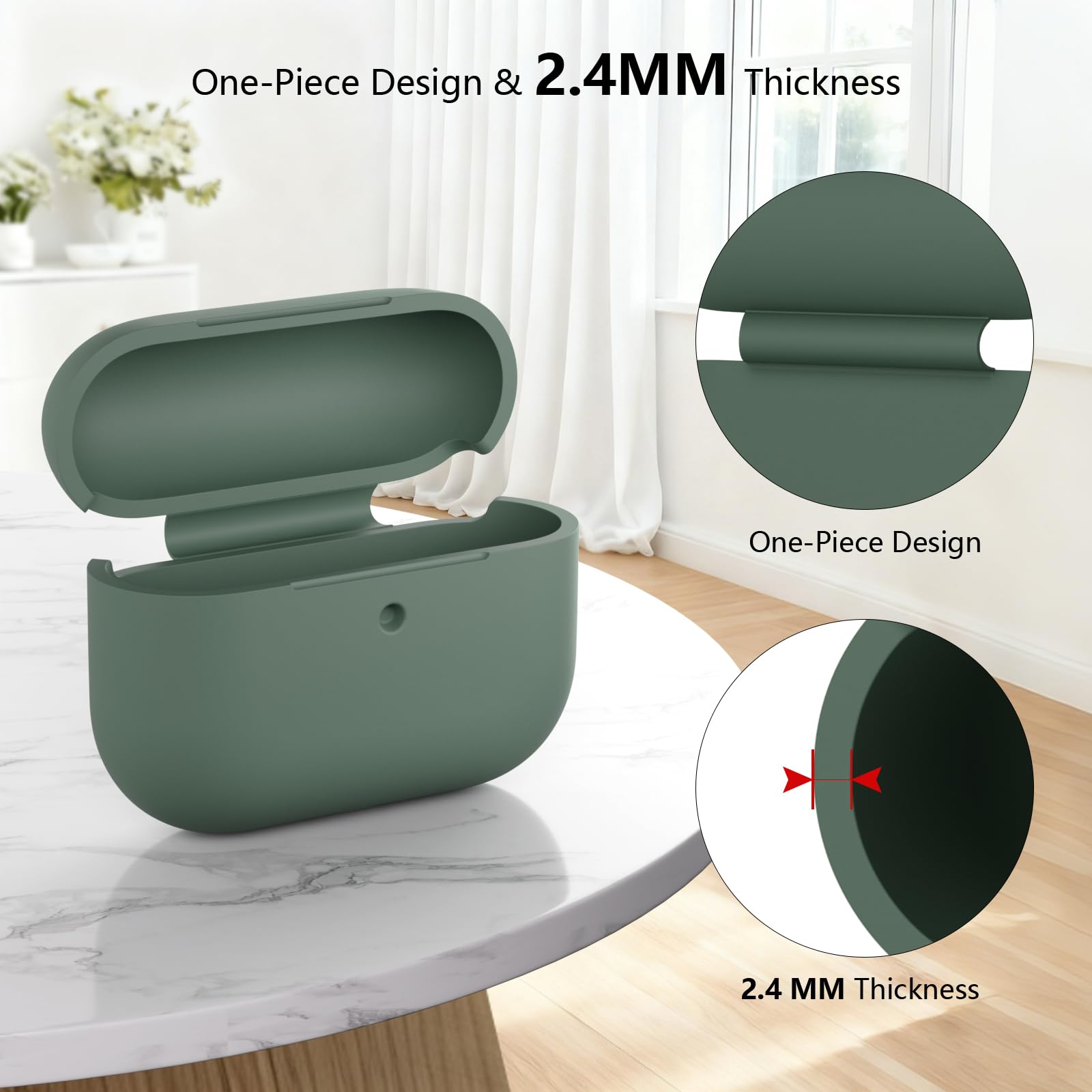 Custodia in Silicone Compatibile con Airpods Pro 3 Generazione Case, Case Cover Protezione Completa in Silicone Morbido per AirPods Pro 3 con Cordino, LED Anteriore Visibile, Deep Green - 3
