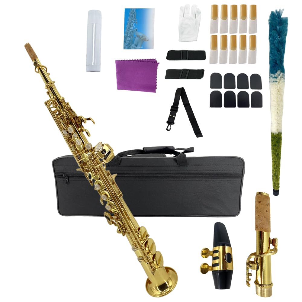 Yinfente Eb Alto Saxophone For Beginners Adult,Saxophone Student,E Flat Alto Sax Full Kit With Reeds,Pads Cushions,Hard Carrying Case,Cleaning Cloth &amp; Rod,Mouthpiece,Gloves,Neck Strap (soprano-gold)