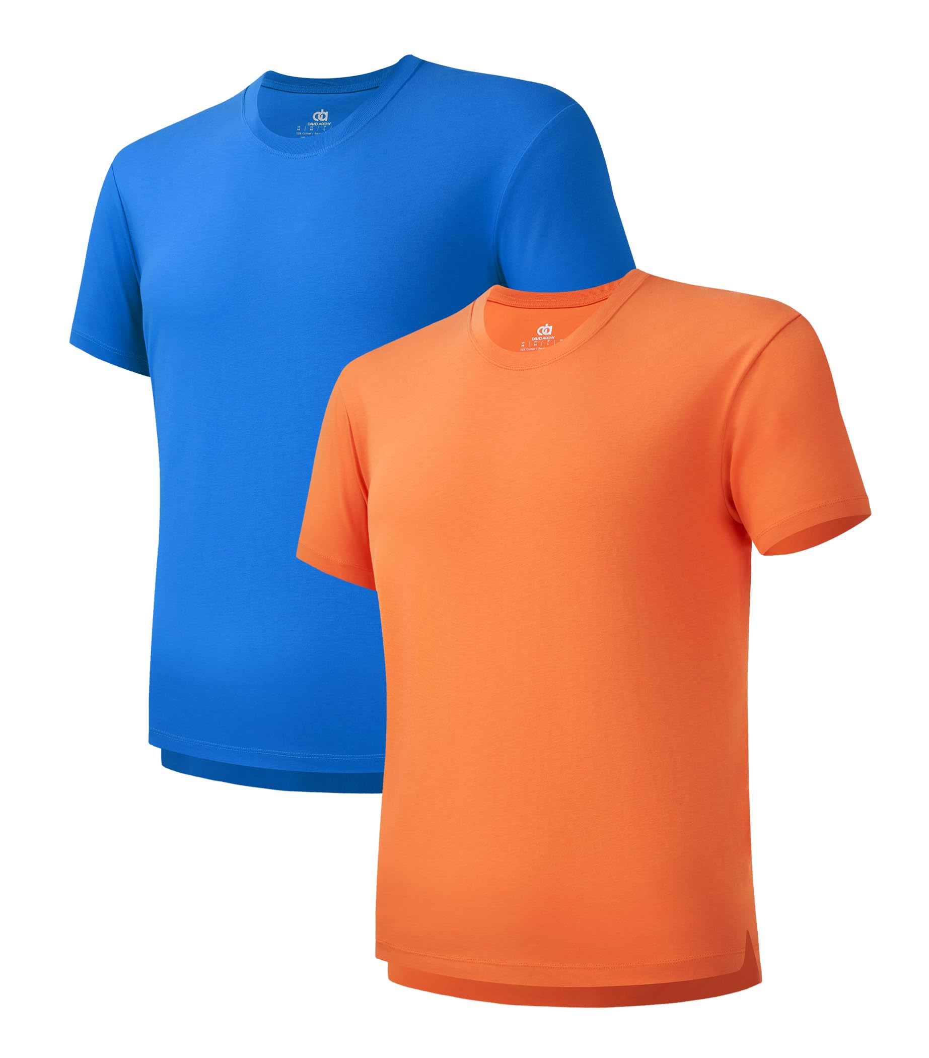 DAVID ARCHY Men's T-Shirt Heavyweight Tees Cotton Sorona Casual Plain Shirts Side Slit/Curved Hem Tees for Men 2-Pack