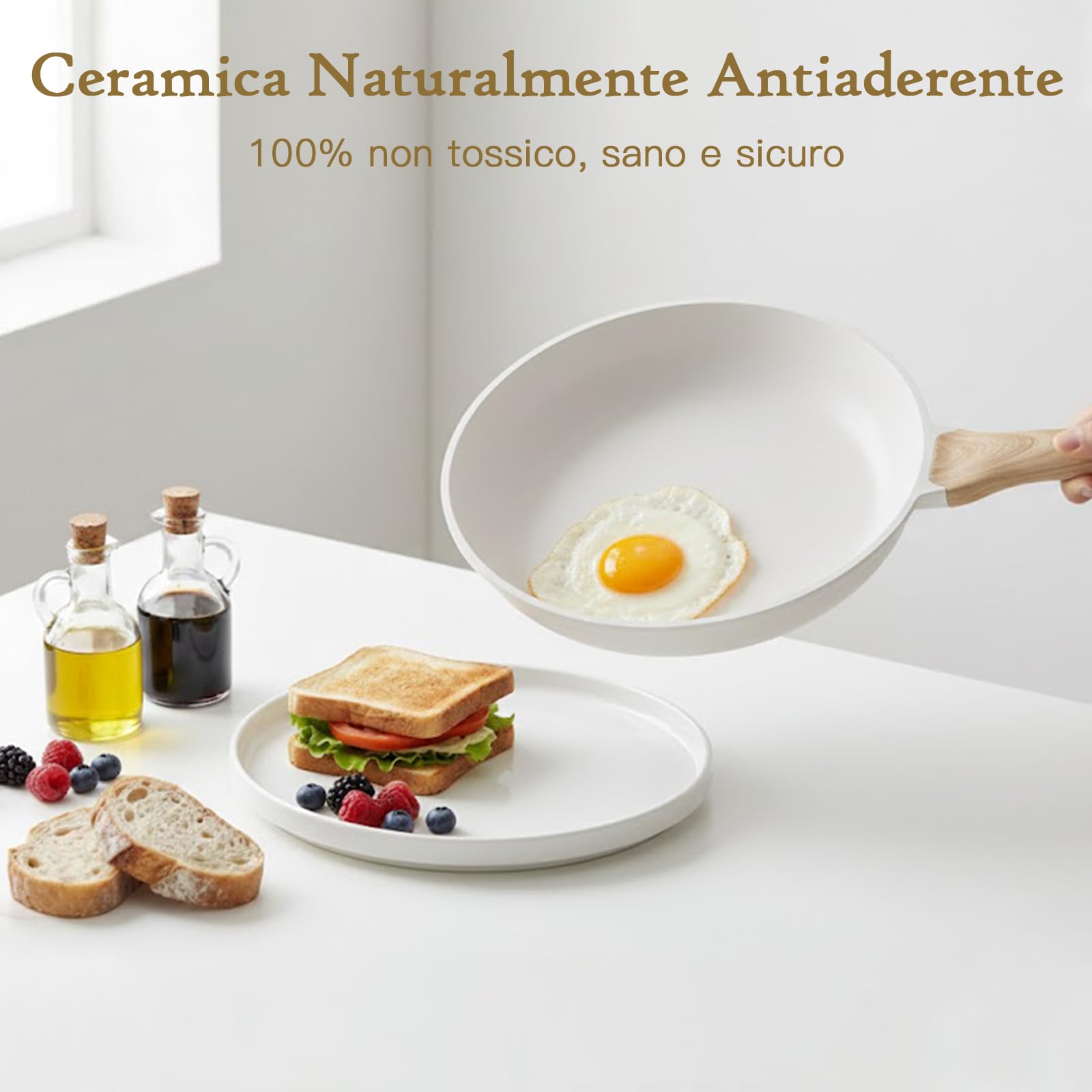 GiPP Padella Antiaderente Compatibile con Induzione, 24CM + Coperchio | Padella Sana e Atossica, Senza PFOA, Lavabile in Lavastoviglie, Adatto a diversi tipi di fornelli