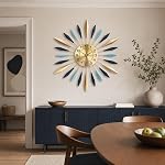 21.6 Inch Mid Century Modern Metal Grande Horloge Murale, Silent Non-Ticking Batterie Exploitée Horloge murale décorative pour la chambre à coucher de salon Décoration intérieure (Starburst, Large)