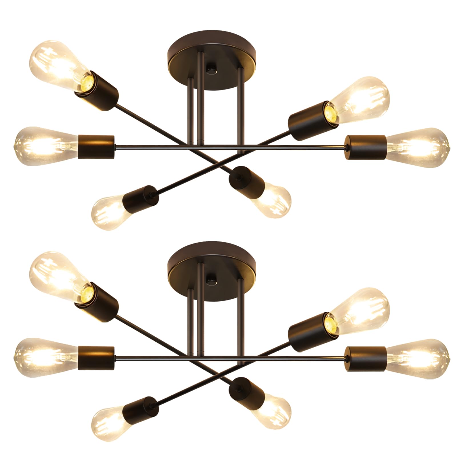 CBJKTX 2ER Deckenlampe Vintage Deckenleuchte Retro 6 Flammig | Wohnzimmerlampe Industrie E27 Kronleuchter Schwarz Schlafzimmerlampe Industriellampe Esstischlampe Rustikal ohne Leuchtmittel