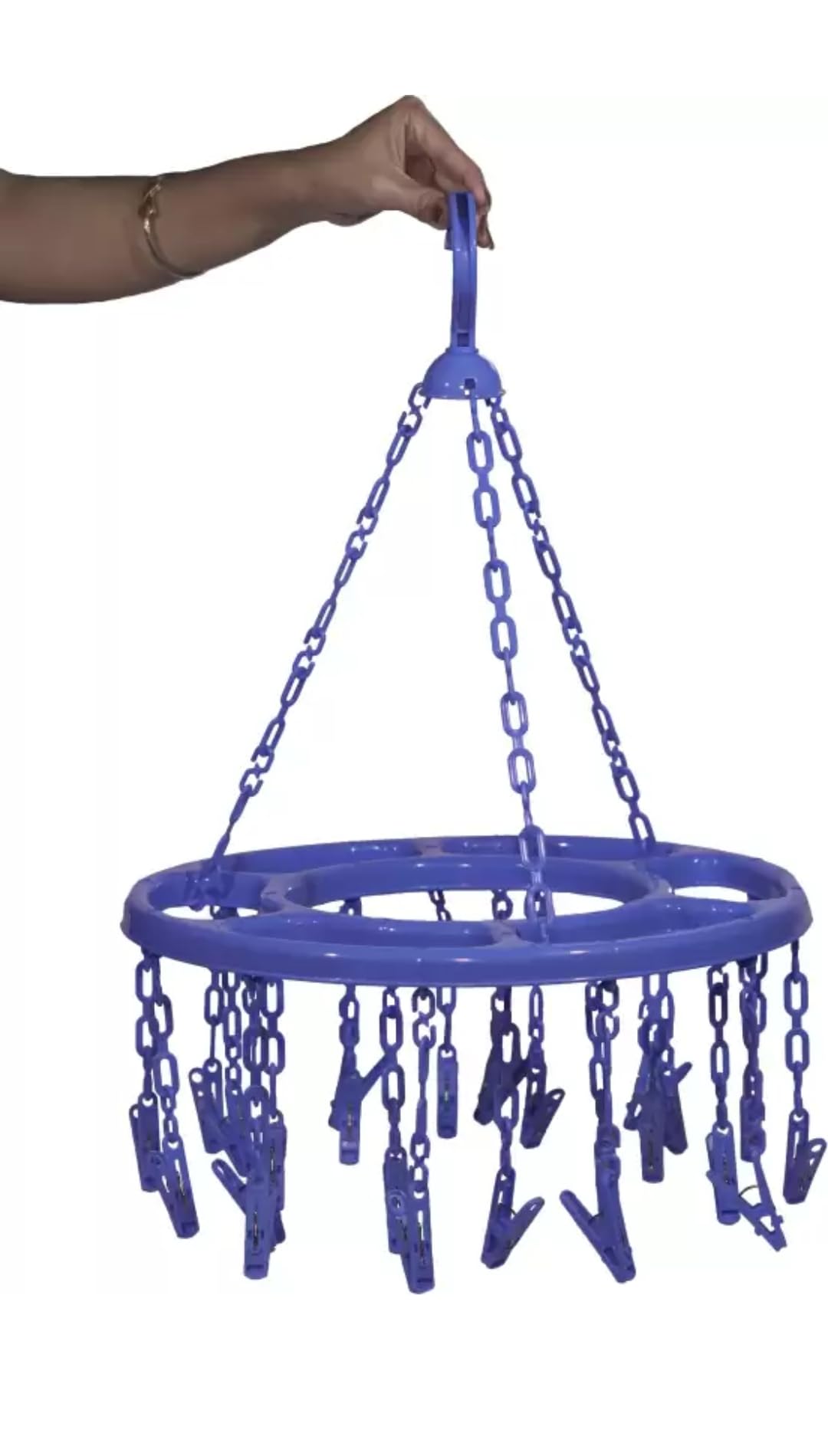 volga sales plastic round cloth drying stand hanger with 24 clips/pegs, baby clothes hanger stand, (set of 1) (blue)