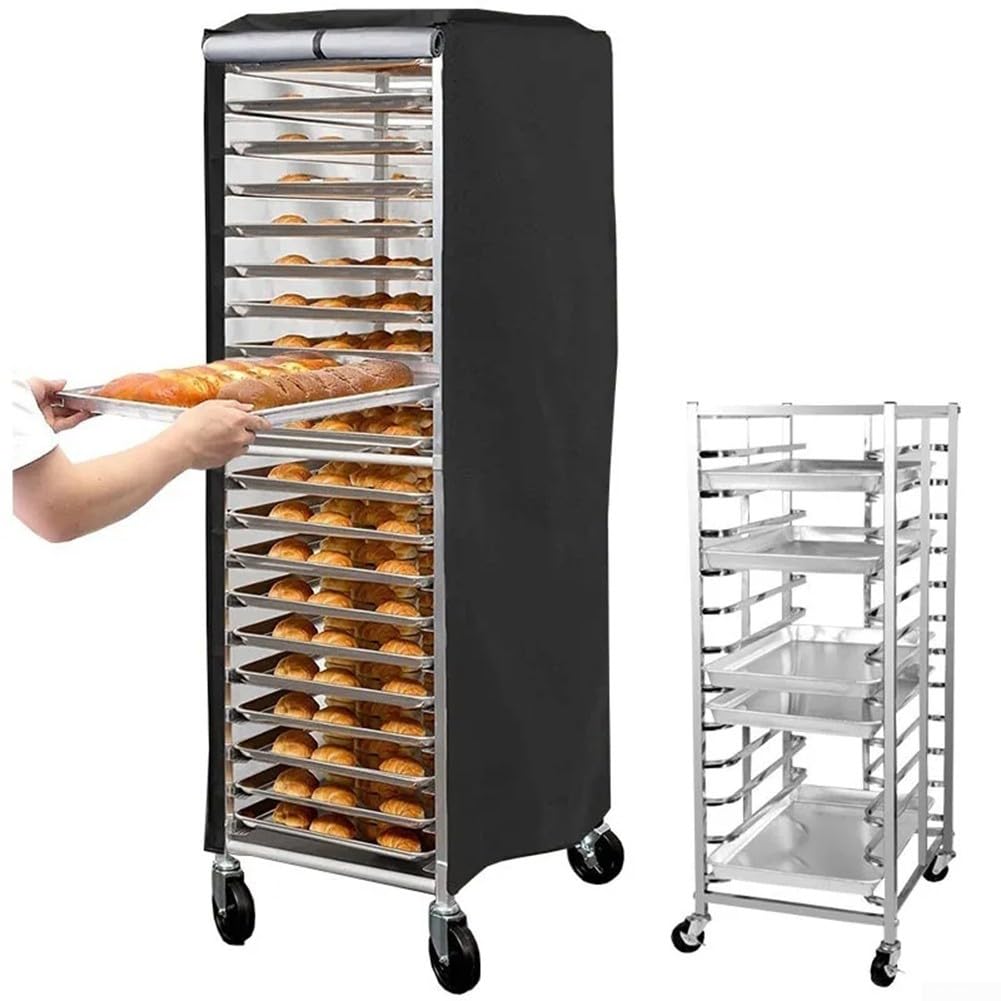 Copertura professionale per portapane in tessuto Oxford 210D, con finestra in PVC trasparente, impermeabile, per carrello da forno a 20 strati, 59 x 72 x 163 cm, nero (B)