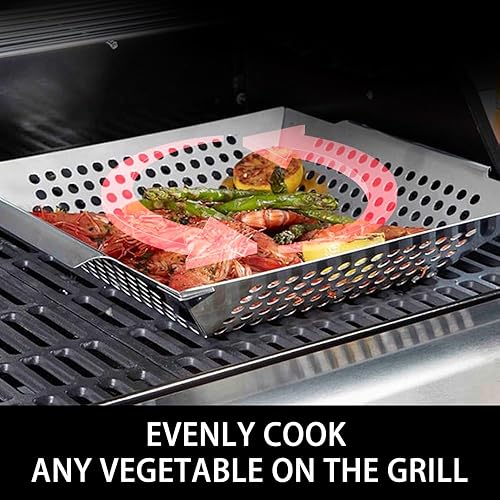 Miniatura 3 de WAAOON Cesta de parrilla para parrilla al aire libre, resistente de acero inoxidable, cuadrada, antiadherente, para verduras, pescado, mariscos y