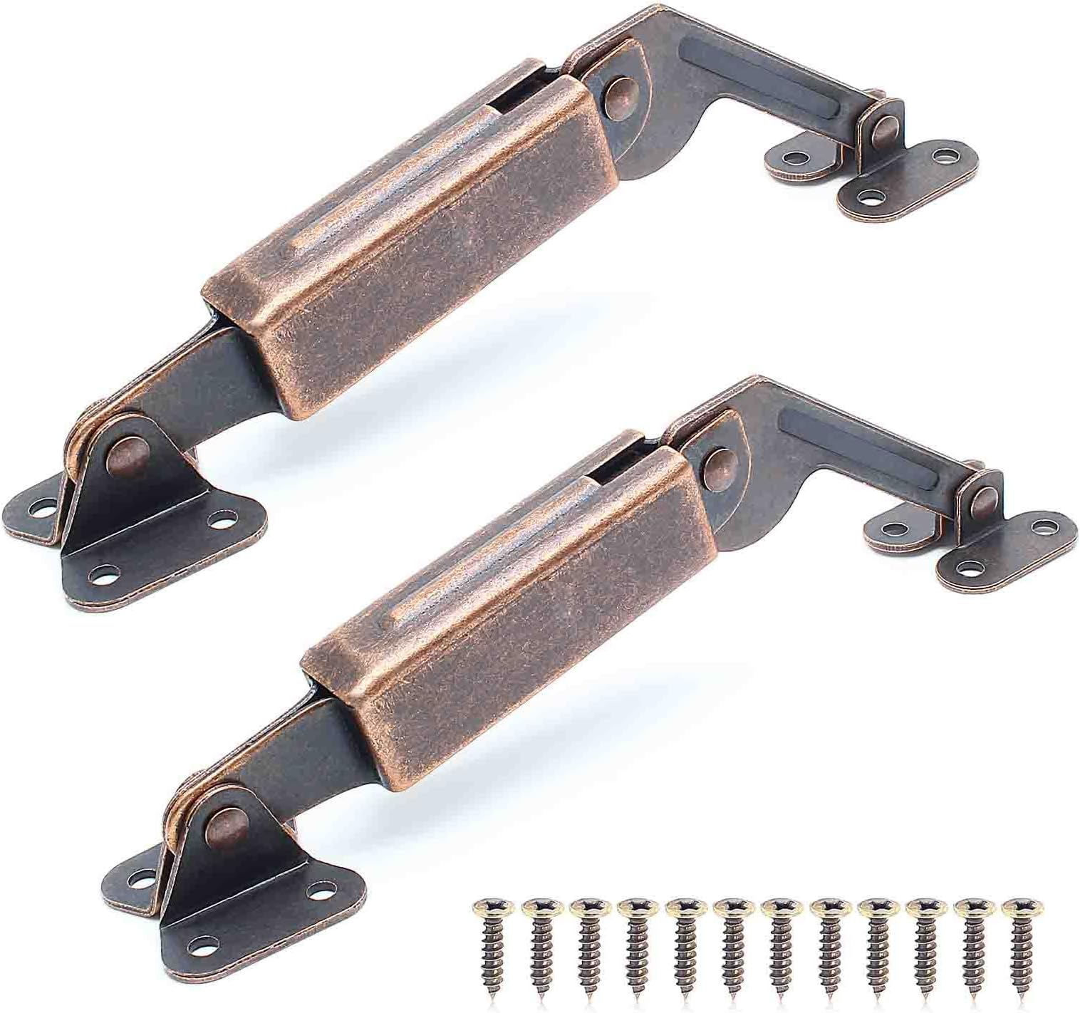 BokWin Spring Lid Hinge Left Right Down Support for Sofa, Box, Cabinet - Red Bronze Iron With Mounting Screws
