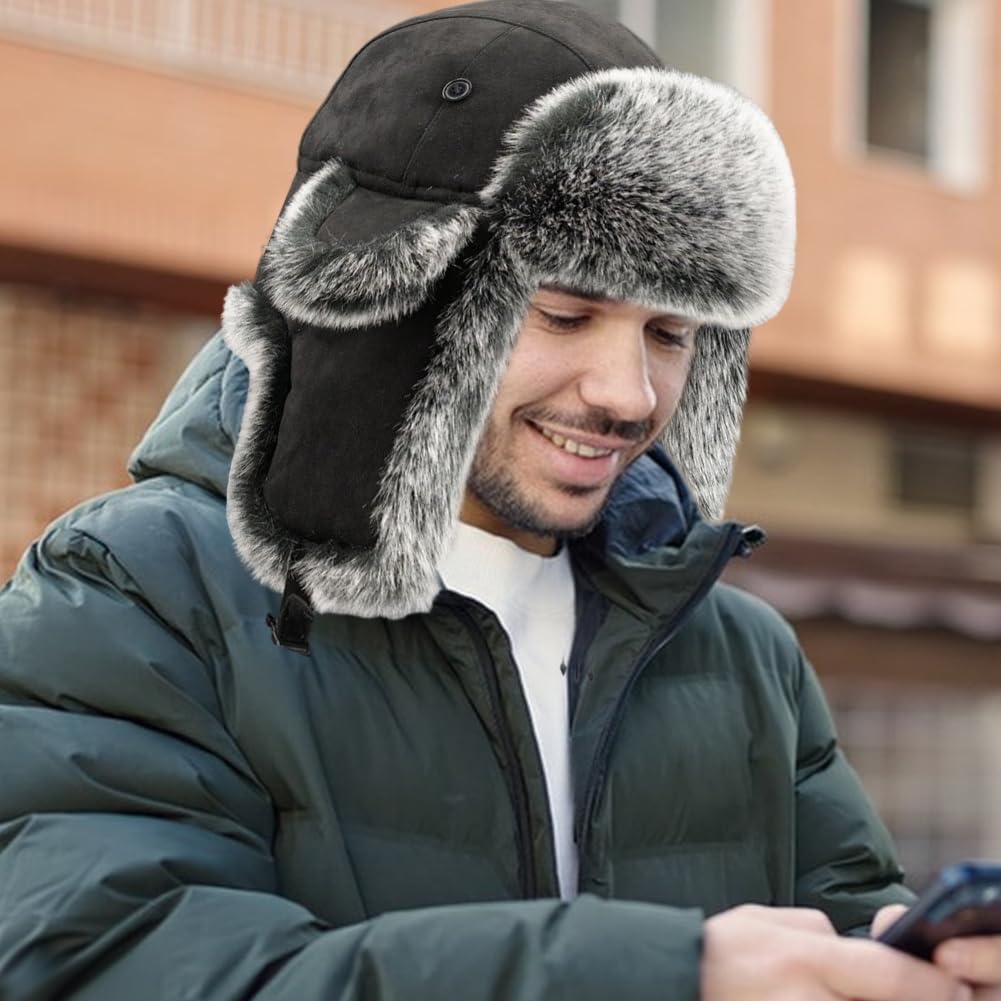 Men Winter Trapper Hat Russian Hat Unisex Cozy Plush Earflap Hat Windproof for Skiing Cycling Cold Weather Warm Hat