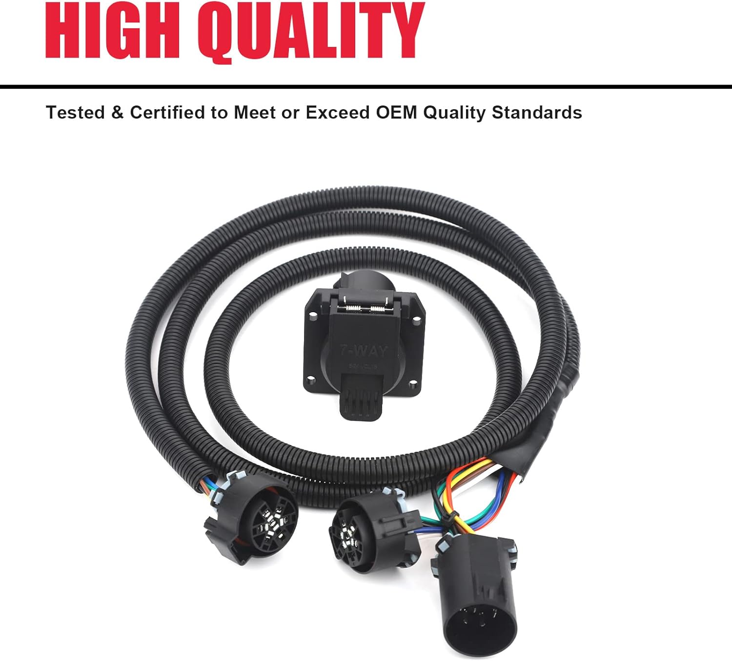 56070 7-Foot 7-Pin Trailer Wiring Harness Extension with Connector for Vehicle-Side Truck Bed,Fit for Chevy Dodge Ram GMC Ford Toyota Nissan