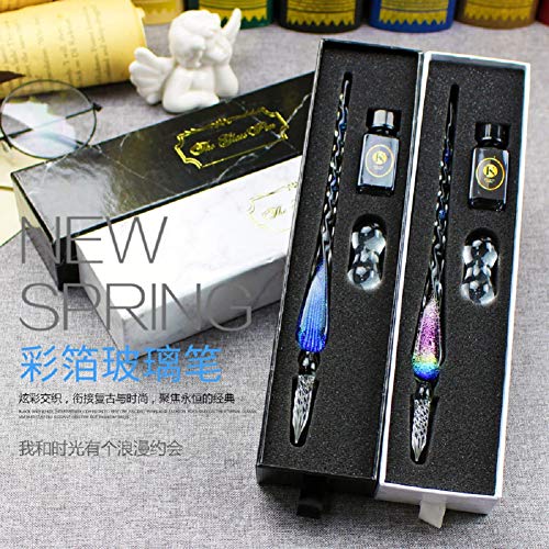 Glasse Quill Pen With Ink Set Antique Handmade Calligraphy Writing Drawing Pen With Pen Holder For Kids Friend Birthday Holiday Christmasgift Set (Rainbow) #TOP6