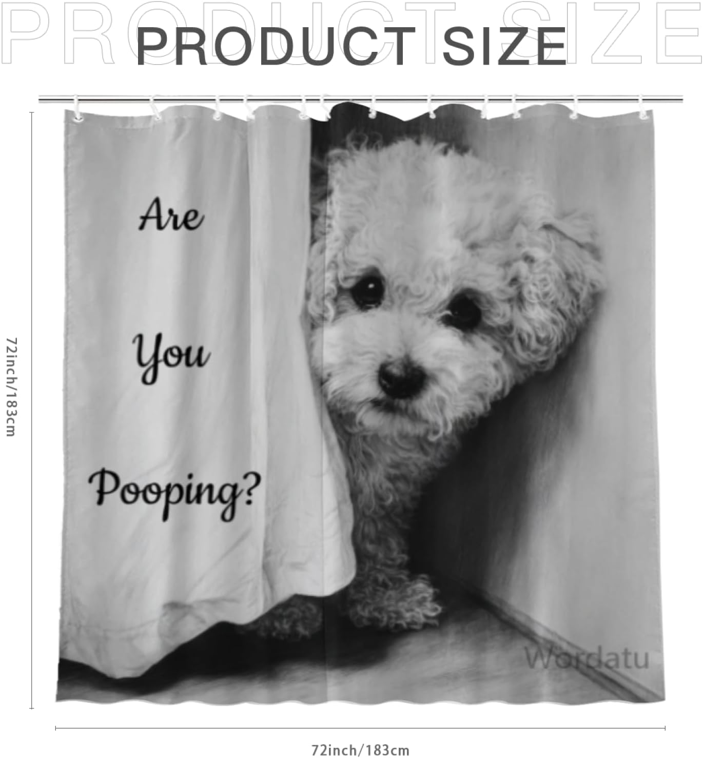 Bichon Frise Shower Curtain Funny are You Pooping Black and White Bath Curtain Bathroom Decor Animal Toilet Resistant Fabric with 12 Hooks 72x72