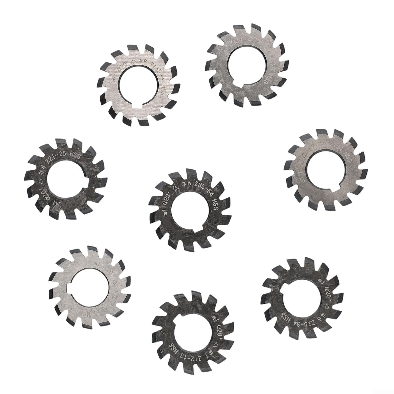 8pcs Involute Gear Cutters, HSS M1 Involute Gear Cutters, 22mm Diameter, 20 Degree 18 Teeth, Arbor Type Milling Cutters