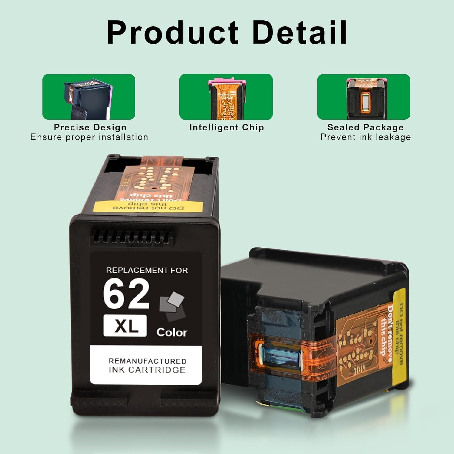 SAILNER Remanufactured Ink Cartridge Replacement for HP 62XL 62 XL, Black, 2 Pack Works with Envy 5540, 5640, 5660, 7640, OfficeJet 5740, 8040 High Yield