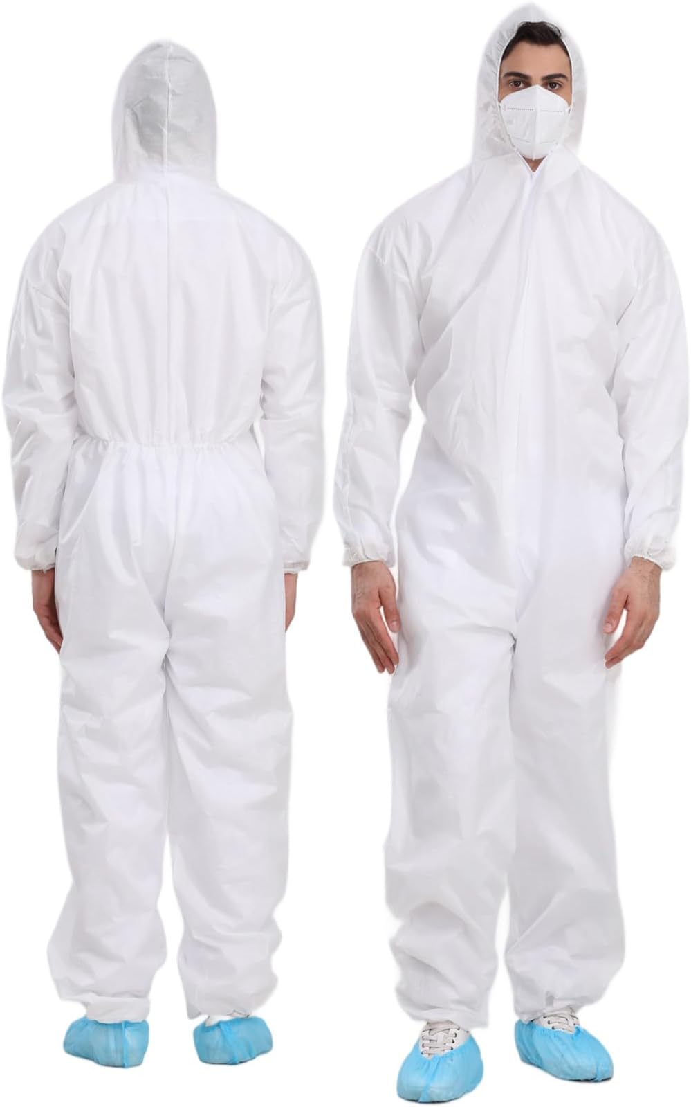 Hazmat Suits 3-Pack or Case of 30, SMS Disposable Paint Suit with Hood & Elastic Wrists, 5 Sizes M to 3X-Large