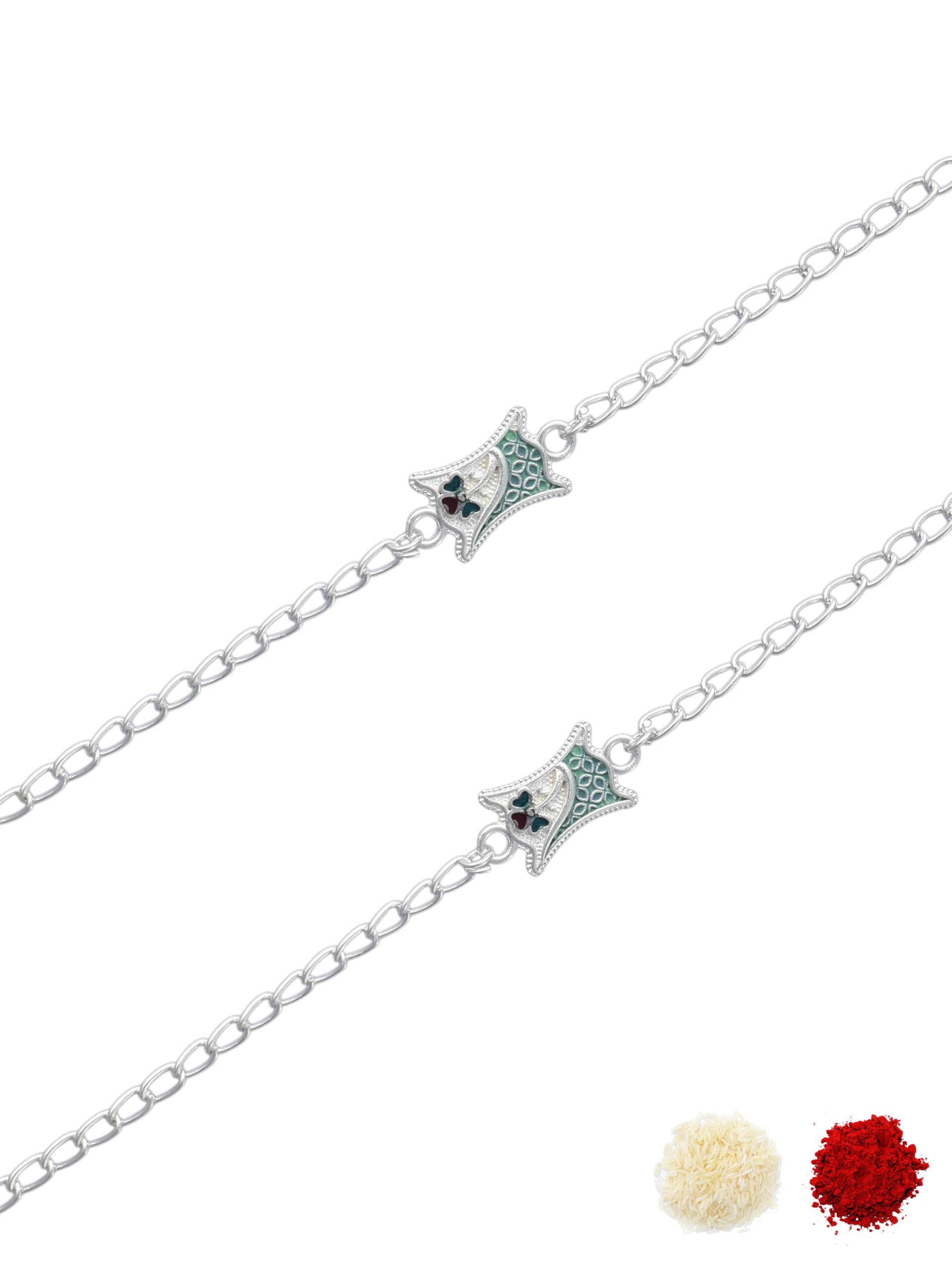 Premium Multi-coloured Minakari Finish Silver-Plated Pack of 2 Bracelet Type Chain Stylish Rakhi for Raksha Bandhan for Brother, Bhai, Bhaiya, with Roli Chawal and Greeting Card-82-image-48