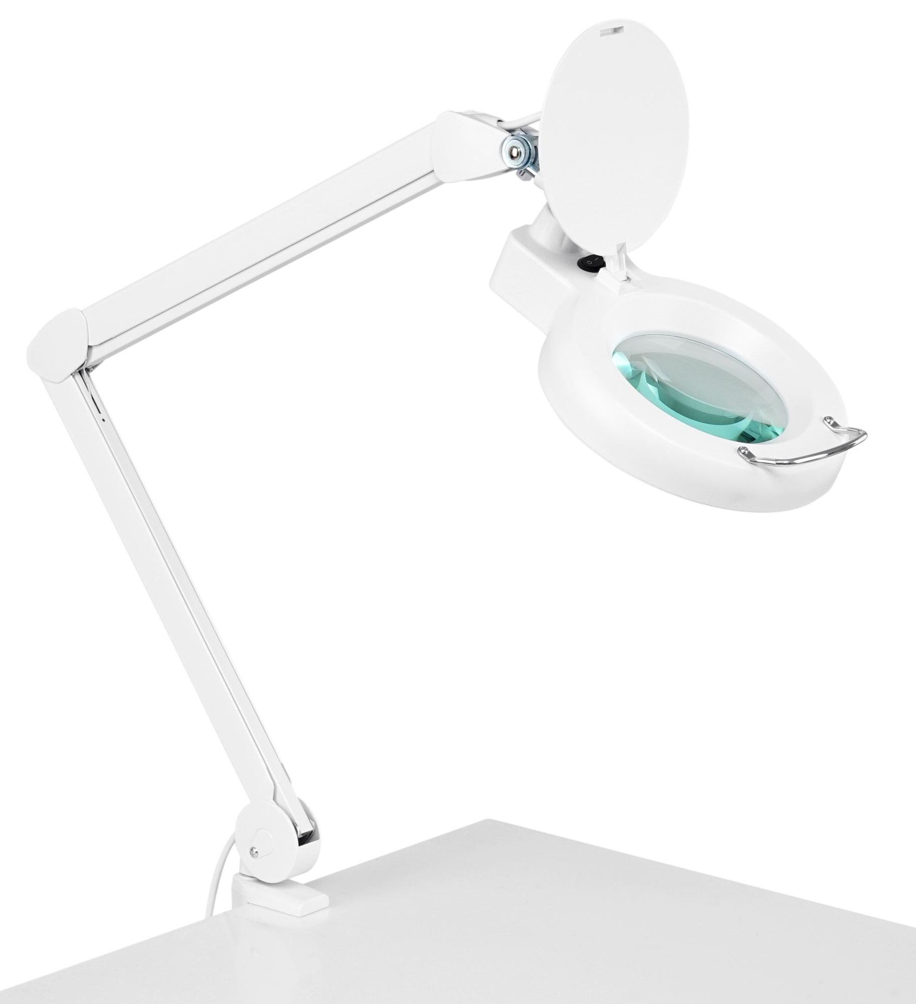Showlite LL-6085D Lampada Lente LED 8W 5 Diottrie (Lampada Lente, Lente 12,5 cm, 60 SMD LED, Ingrandimento 2,25x, Morsetto da Tavolo) bianco