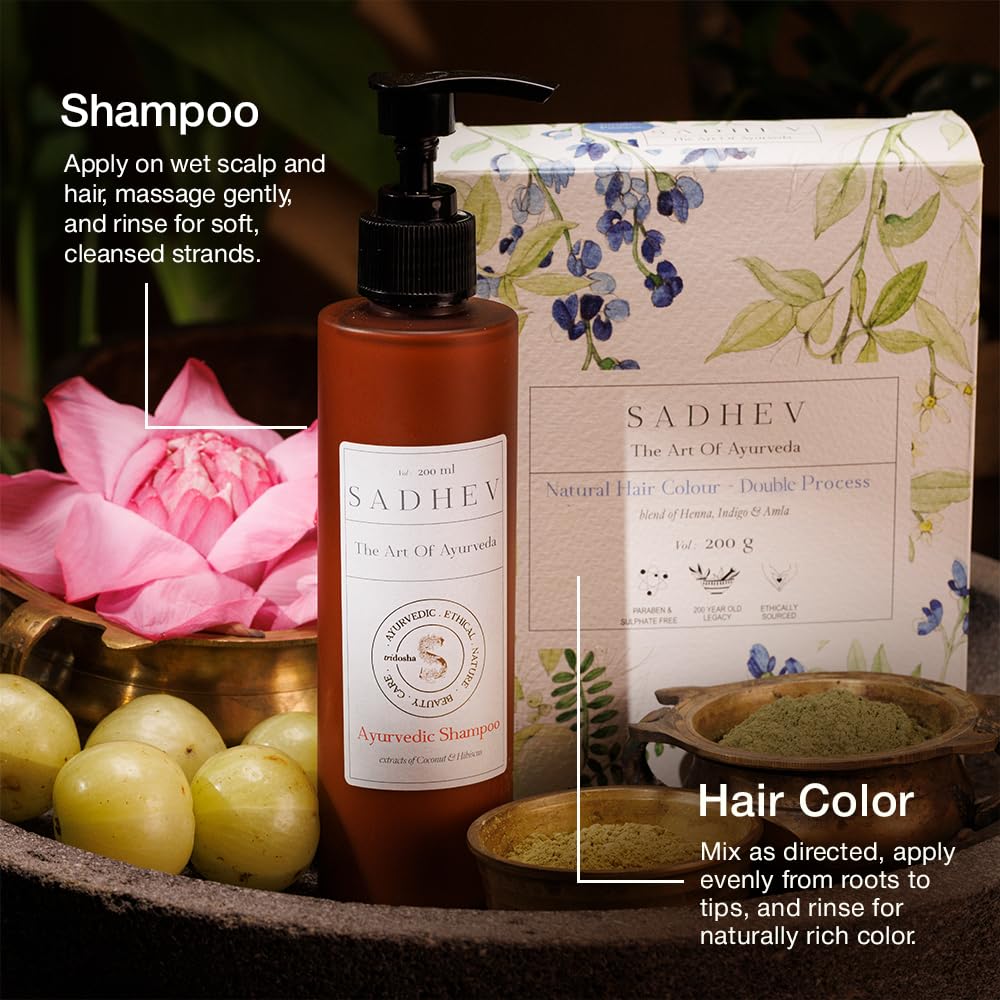 Sadhev Natural Hair Colour Black (Double Process) With Henna, Indigo & Amla | Ammonia & PPD Free | 2 Step Process for Long Lasting Results | 100% Natural & Effective Grey Coverage (100 gm) 3
