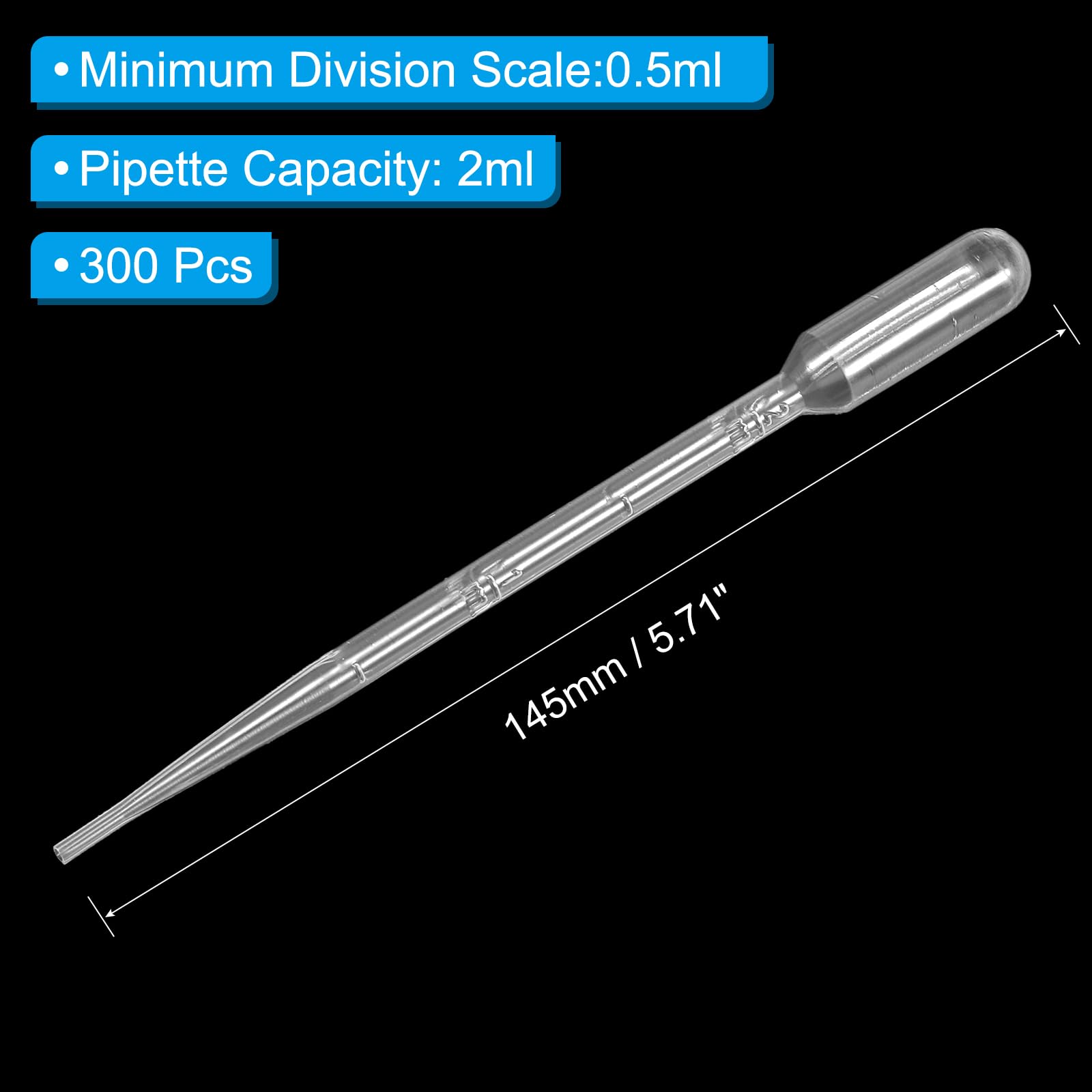 PATIKIL Transferencia Desechables Pipetas, 300uds 2ml LDPE Polietileno Plástico Pipeta para Transferencia Líquido para Laboratorio, Química, Transparente