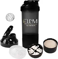 Coqueteleira Shakeira Garrafinha Copo Academia Com Porta Comprimido e Whey 500ml Preta Ellym Nutrition 15x8x8