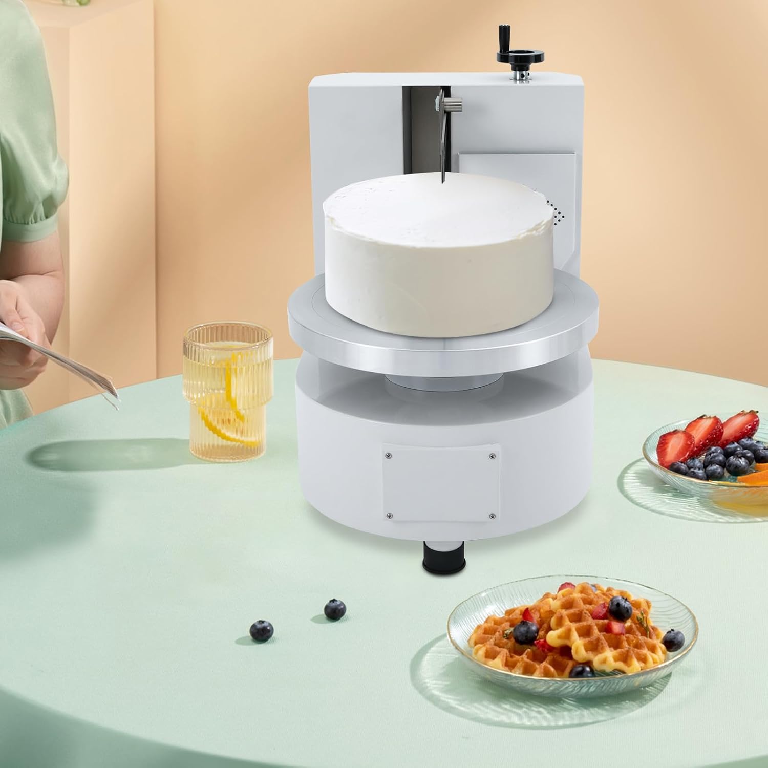 Cake Decorating Coating Machine, 4-12inch Cake Cream Spreading Coating Edge Smoothing Machine, 80W Cake Cream Smooth Coating Decoration Machine, for Bakeries, Dessert Stores, Food Stores (White)