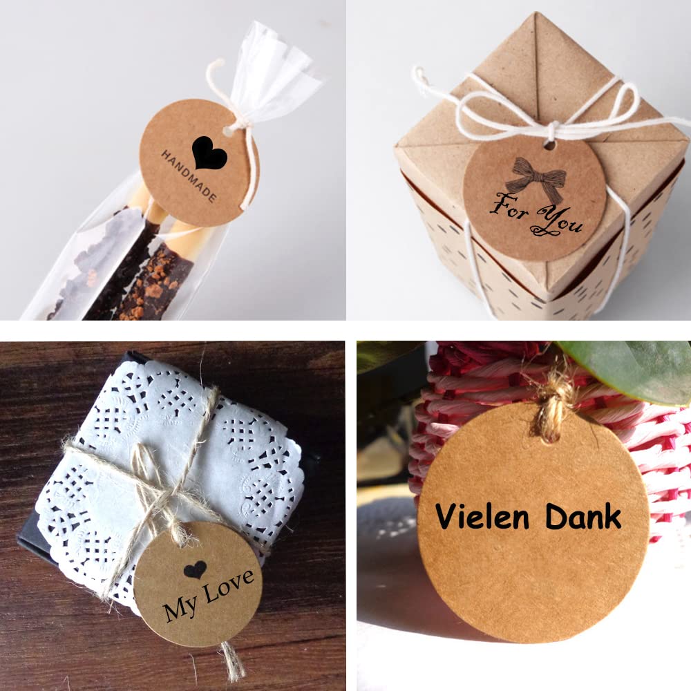 100x Weihnachts Geschenkanhänger Rund 6cm - Kraftpapier Tags Mit Schnur