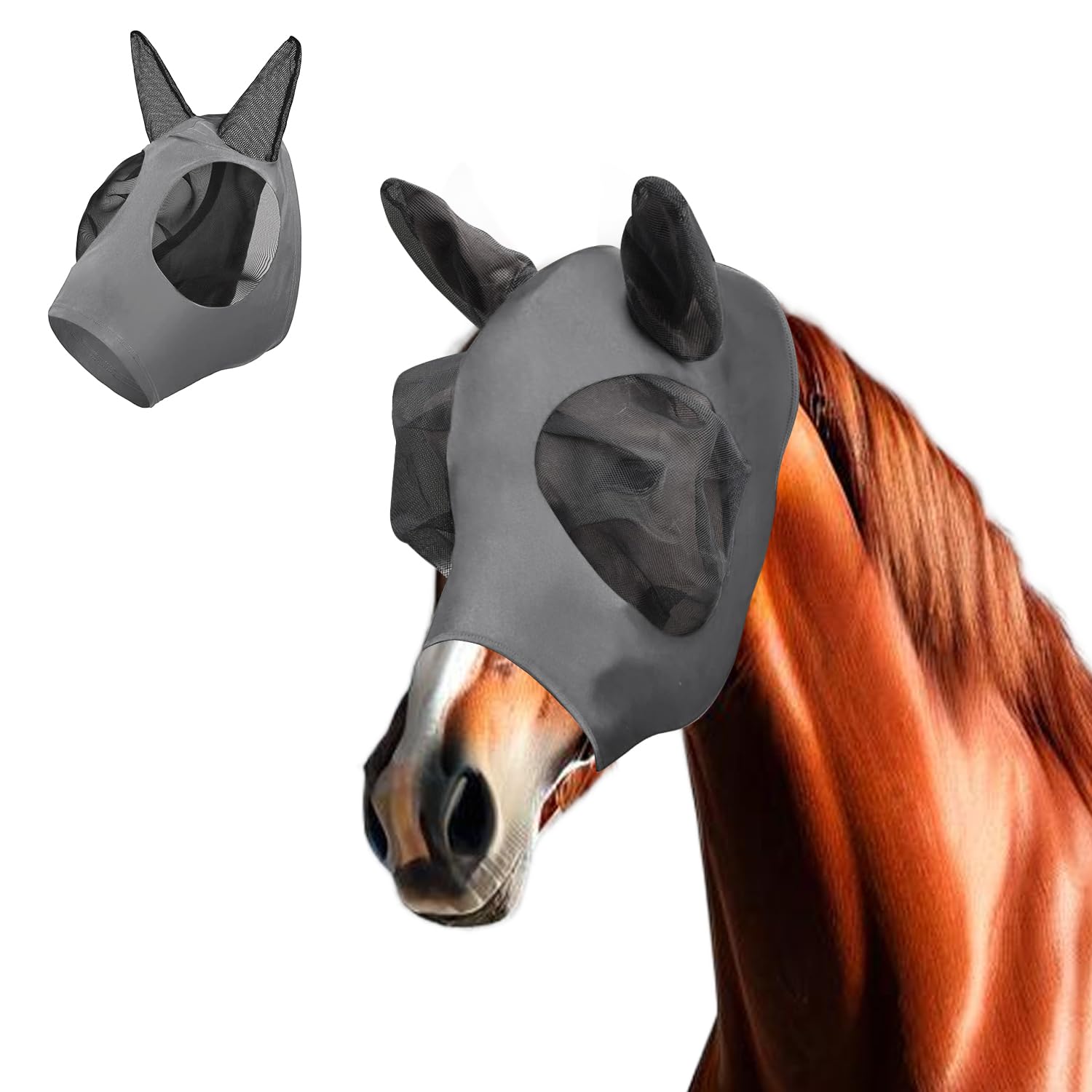 Voarge Horsefly Mask, oddychająca elastyczna siatka ochronna, odstraszająca komary, owady, wielokrotnego użytku, szara