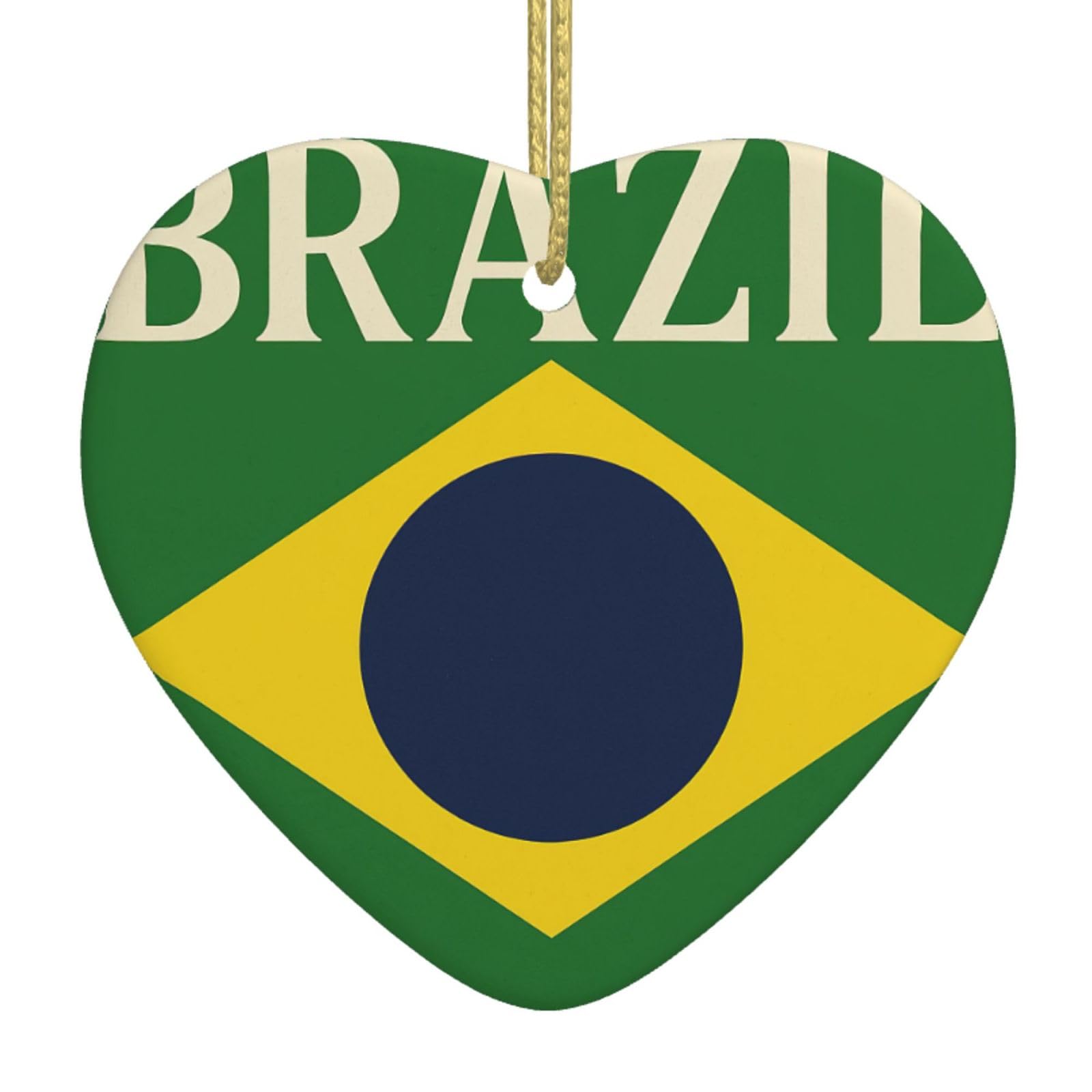 Brazil Flag Christmas Tree Ceramic Hanging Heart Shaped Ornament Pendant Holiday Party Home Decor