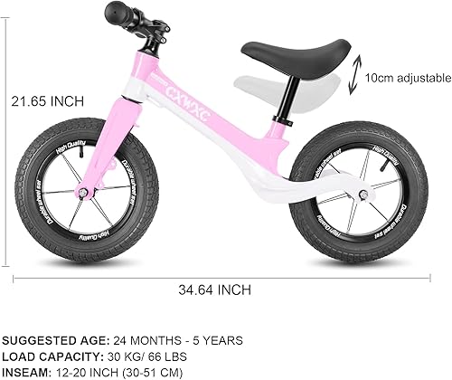 Miniatura 4 de CXWXC Bicicleta de equilibrio de 12 pulgadas para niños de 24 meses a 5 años, bicicleta de equilibrio para niños con reposapiés, bicicleta de