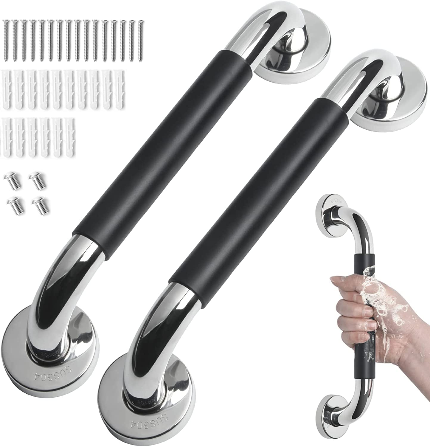 MIXDE 2 Pack Grab Bars for Bathroom,Anti Slip Bathroom Handicap Grab Bars for Showers, Safety Bath & Shower Grab Bar for Seniors, Shower Handles for Elderly, with Anti Slip Rubber Grip (12inch)
